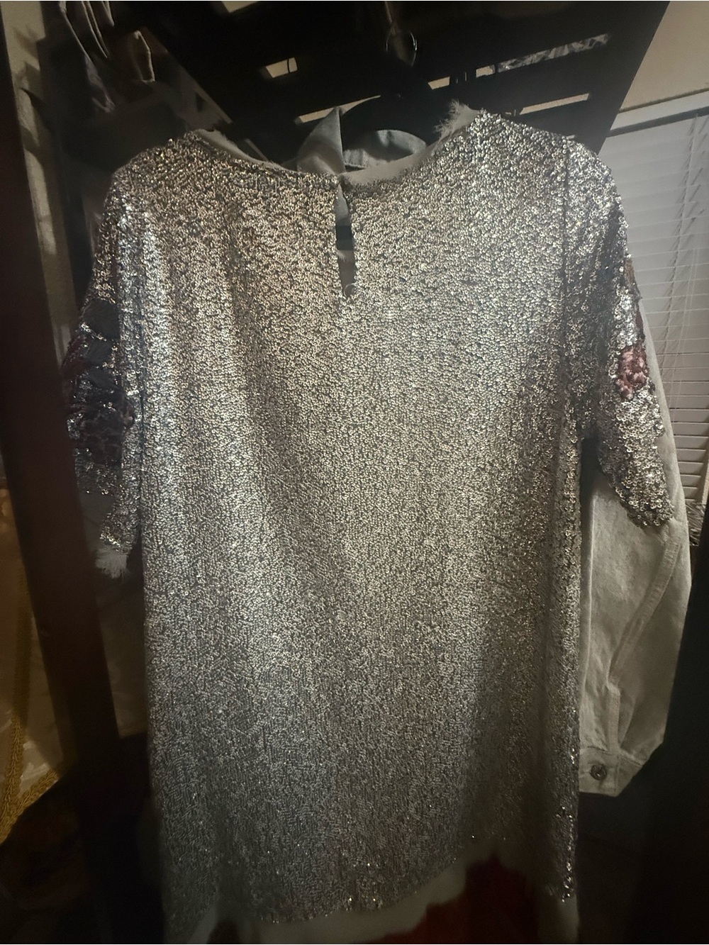 RARE ZARA Silver Sequin Floral Embroidered Mini Dress ASO Alexis Rose - Picture 7 of 7